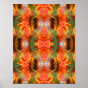 Orange Zinnia Blume Abstrakt Poster