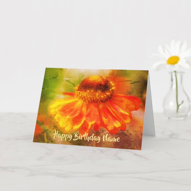Orange Zinnia Floral Art Personalisieren Geburtsta Karte (Kleine Pflanze)