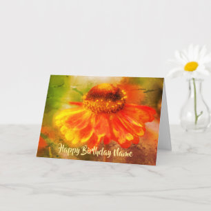Orange Zinnia Floral Art Personalisieren Geburtsta Karte