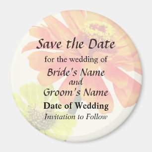 Orange Zinnia und Yellow Zinnia Save-the-Date Magnet