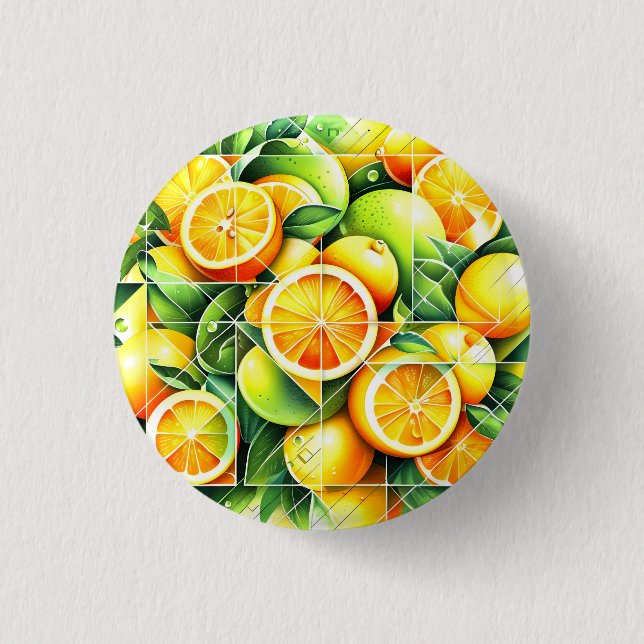 Orange-Zitrone-Botanisch-Citrus-Geometrisch Button (Vorderseite)