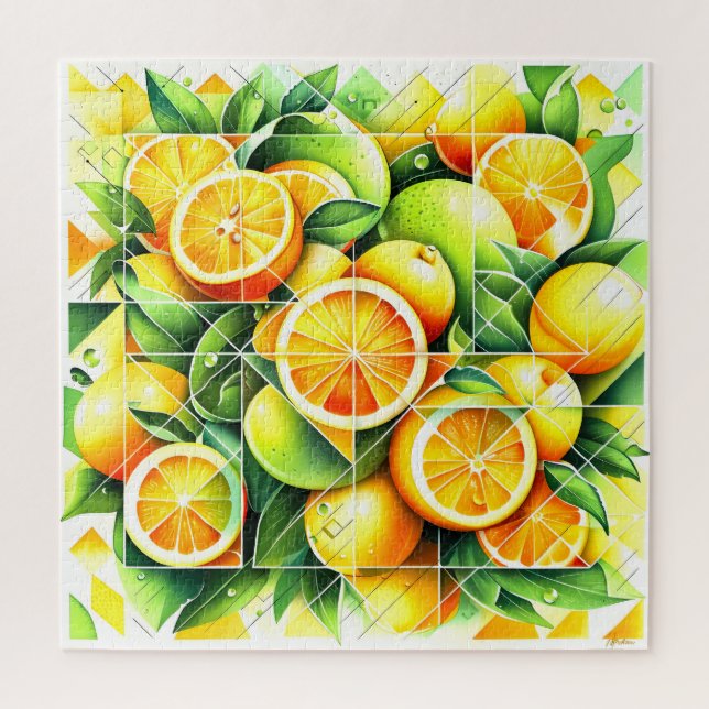 Orange Zitrone Botanisch Citrus Geometrisch Puzzle (Vertikal)