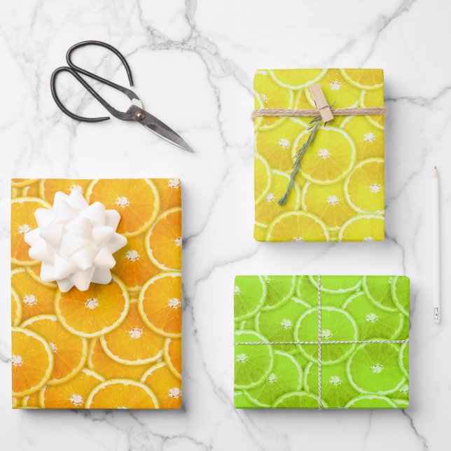 Orange, Zitronen und Limone Scheiben Geschenkpapier Set (Vorderseite)