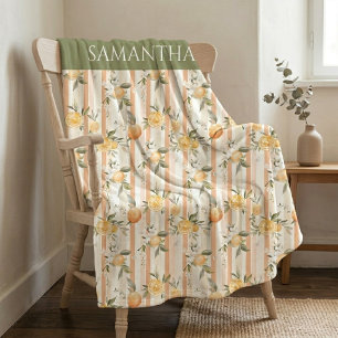 Orange Zitrus Floral Pfirsich Streifen Name Fleecedecke