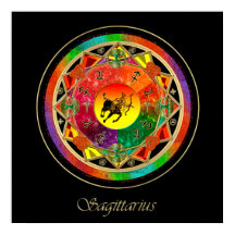 Orange Zodiac Sign Sagittarius Mandala Poster