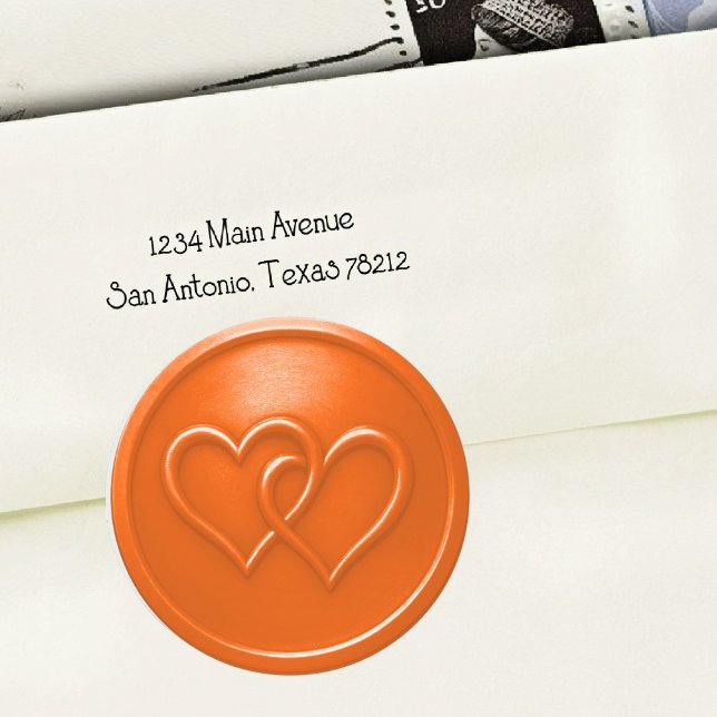 Orange Zwei Herzen Verflochtene Hochzeit Runder Aufkleber (Von Creator hochgeladen)