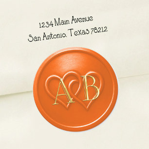 Orange Zwei Herzen Verflochtenes Monogramm Hochzei Runder Aufkleber