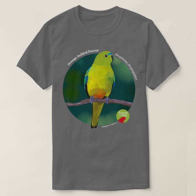 Orangebellied Parrot Kleiner weißer Text für dunkl T-Shirt (Design vorne)