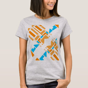 Orangeblaue geometrische diagonale Südwest-Kunstlo T-Shirt