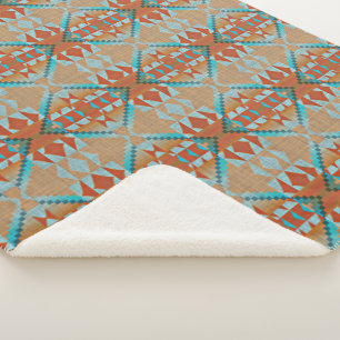 Orangebraun Aqua Türkis Blau Stammeskunst Sherpadecke