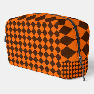Orangebraune Diamant-Karomuster-Reisetasche Waschbeutel