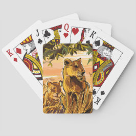 Orangebraune Wildlife-Safari-Löwin-Zeichnung  Spielkarten