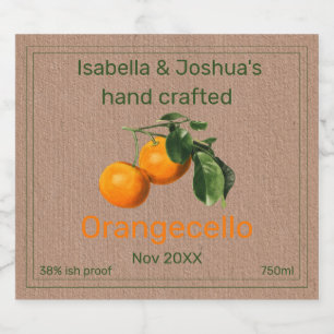 Orangecello-Etikett auf Kraftfarbpapier  Alkoholflaschenetikett