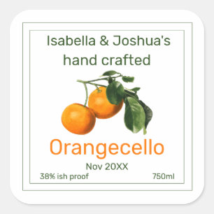 Orangecello-Etikett   Vintage-Orangen-Illustration Quadratischer Aufkleber