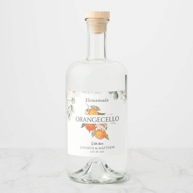 Orangecello Label Citrus Orange Wedding Favor  Alkoholflaschenetikett (Vorderseite)