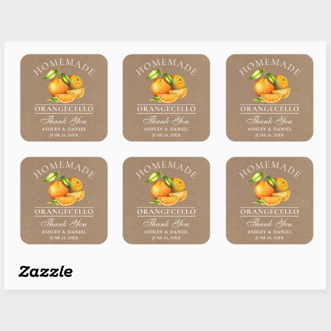 Orangecello Wedding Kraft Quadratischer Aufkleber (Blatt)