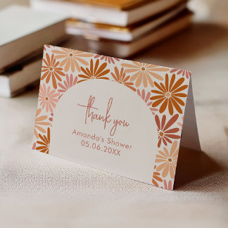 Orangefaltetes und rosafarbenes Retro-Blumenjungen Dankeskarte