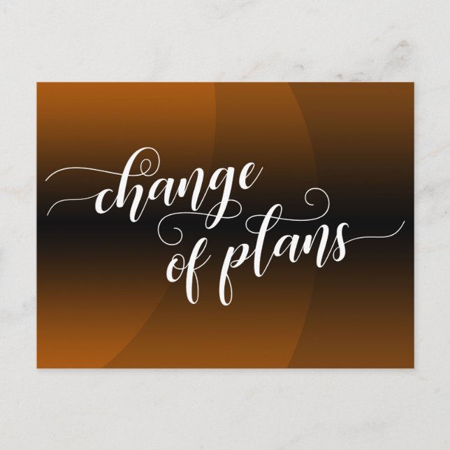 Orangefarbene Änderung der Pläne Hochzeitsupdate Postkarte (Vorderseite)