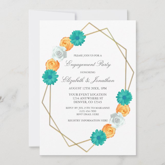 Orangefarbene Aquamarine, geometrische Gruppe Einladung (Vorderseite)