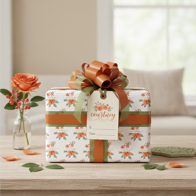 Orangefarbene Aquarellblumen personalisiert Geschenkpapier (Von Creator hochgeladen)