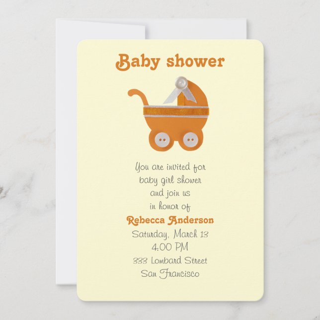 Orangefarbene Babywanne, weiße Taste für die Babyd Einladung (Vorderseite)