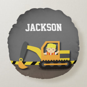 Orangefarbene Baggerbaukästen Zimmerdekor Rundes Kissen