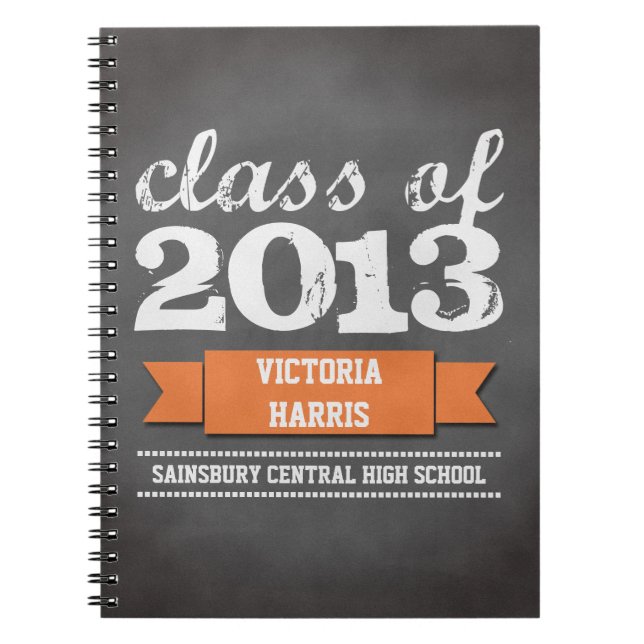 Orangefarbene Bannerchalkboard Abschluss Student Notizblock (Vorderseite)