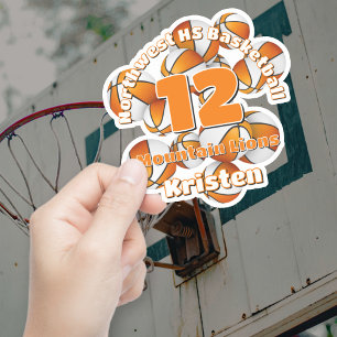 Orangefarbene Basketballbällchen, die den Namen de Aufkleber