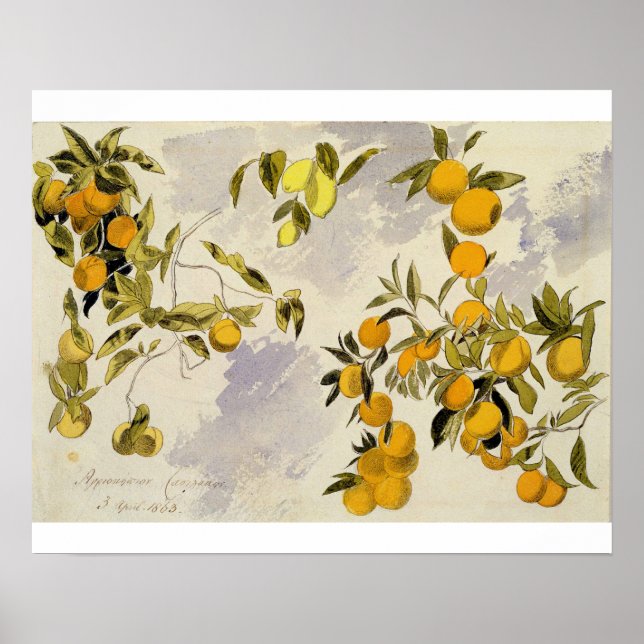 Orangefarbene Bäume, 1863 (w/c, Stift und Tinte üb Poster (Vorne)