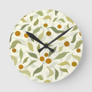 Orangefarbene Berries und Blätter auf Creme - Must Runde Wanduhr