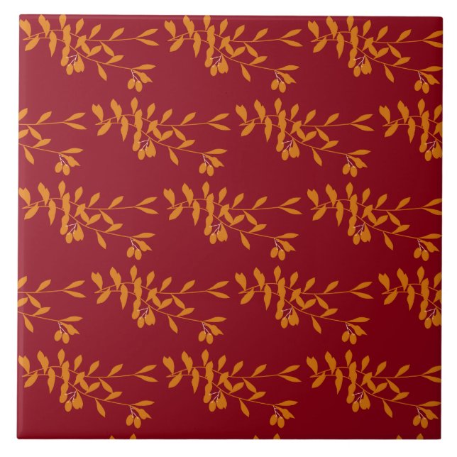 Orangefarbene Blätter der Silhouette auf rot Fliese (Vorderseite)