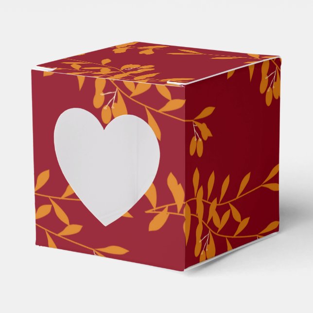 Orangefarbene Blätter der Silhouette auf rot Geschenkschachtel (Vorderseite)