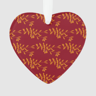 Orangefarbene Blätter der Silhouette auf rot Ornament