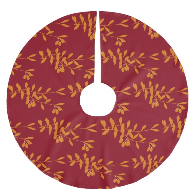 Orangefarbene Blätter der Silhouette auf rot Polyester Weihnachtsbaumdecke (Vorderseite)