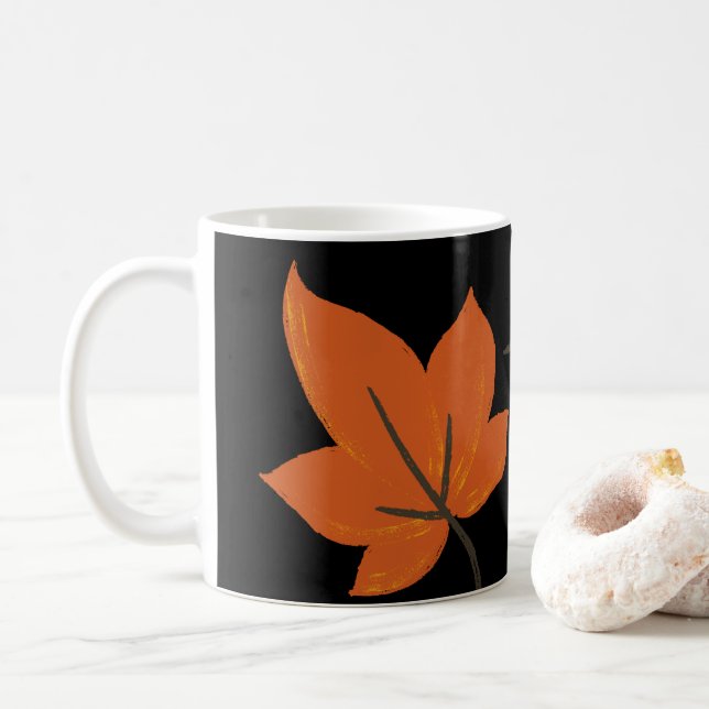 Orangefarbene Blätter im Herbstmuster Kaffeetasse (Mit Donut)
