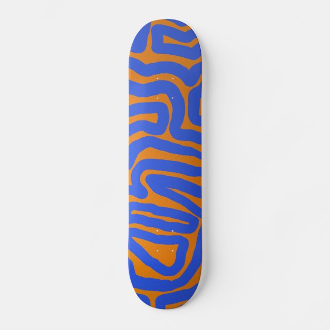 Orangefarbene blaue Fantasiestreifen Skateboard (Vorderseite)