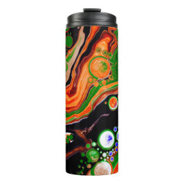 Orangefarbene, blaue, grüne, schwarze, digitale Fl Thermosbecher