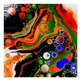 Orangefarbene, blaue, schwarze, digitale Fluid-Kun Poster