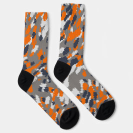 Orangefarbene, blaugraue und weiße Camouflage abst Socken