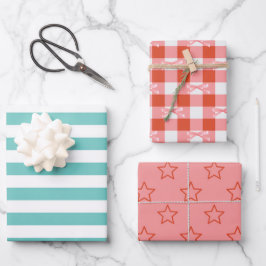 Orangefarbene blaurosa Muster Wrapping Paper Set Geschenkpapier Set
