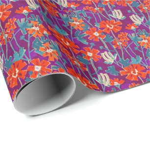 Orangefarbene Blume auf lila Kissen Geschenkpapier