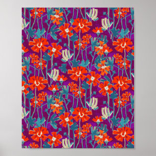 Orangefarbene Blume auf lila Kissen Poster