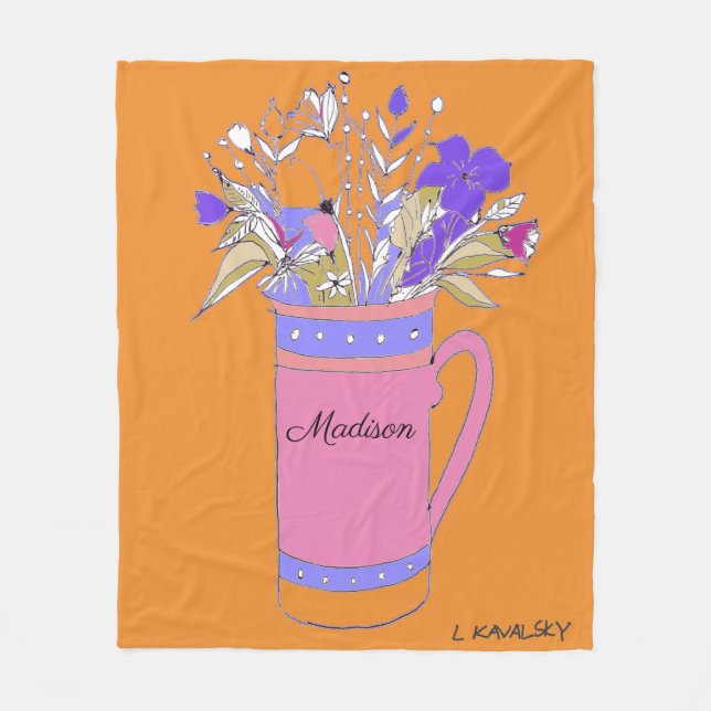 Orangefarbene Blume bei Tasse Fleecedecke (Vorderseite)
