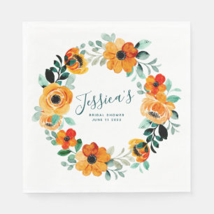 Orangefarbene Blume Benutzerdefiniertes Brautparty Serviette