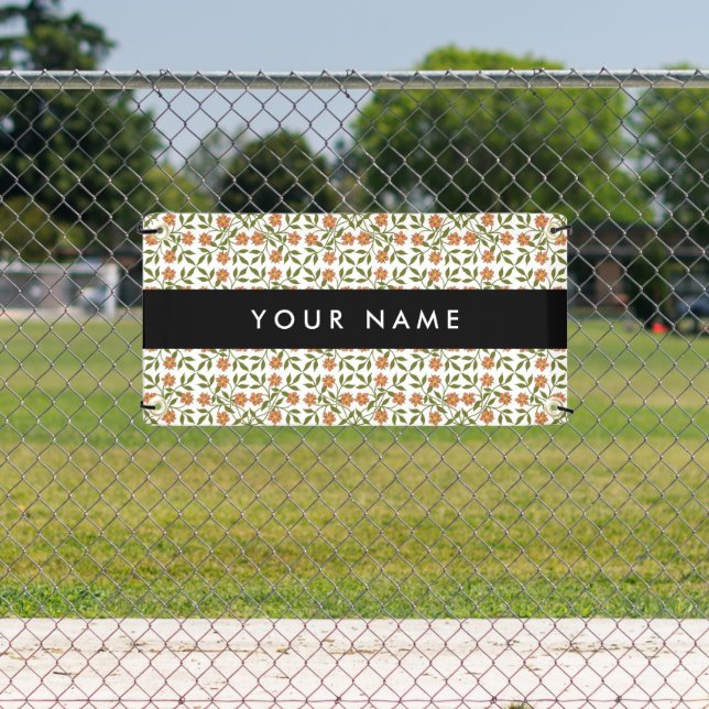 Orangefarbene Blume, Blumenmuster, Boho, Ihr Name Banner (Insitu)