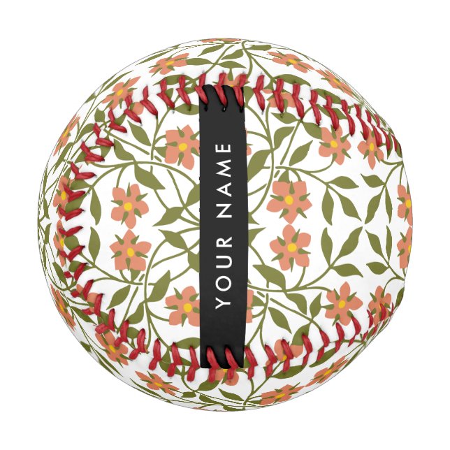Orangefarbene Blume, Blumenmuster, Boho, Ihr Name Baseball (Vorderseite Links)