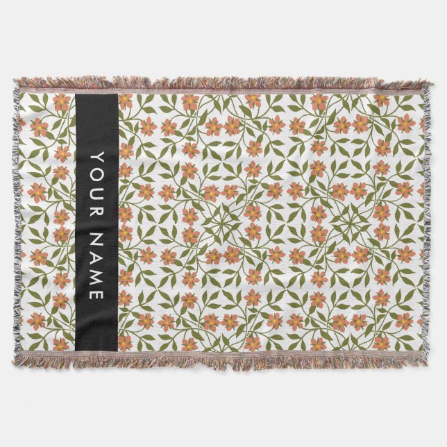Orangefarbene Blume, Blumenmuster, Boho, Ihr Name Decke (Vorderseite)