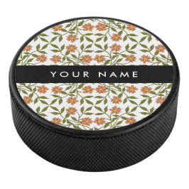 Orangefarbene Blume, Blumenmuster, Boho, Ihr Name Eishockey Puck
