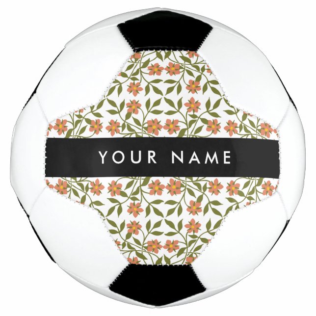 Orangefarbene Blume, Blumenmuster, Boho, Ihr Name Fußball (Vorderseite)