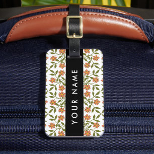 Orangefarbene Blume, Blumenmuster, Boho, Ihr Name Gepäckanhänger